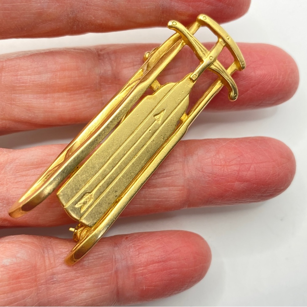 COLDWATER CREEK Sled Brooch Matte Gold Tone